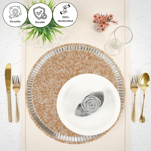 Beaded Round Placemat 13 Inch - Handmade Table Mat Set of 2 - Glass Beads with Durable Backing - Dining Table Charger for Weddings, Parties, Holidays, Kitchen & Home Décor (Multi) - color: Multicolor, size: 13 inch - Pack of 2