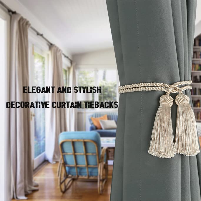 BEL AVENIR 6 Pack Handmade Rope Tassel Curtain Tiebacks - color: Beige, size: 6 Pack