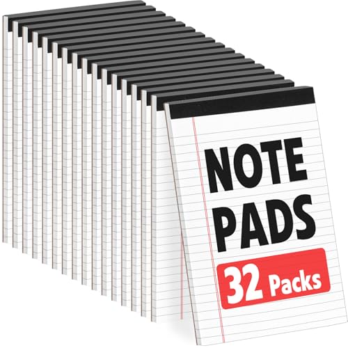YesBes 32 Pack Note Pads Bulk, Small Legal Pads 5" x 8" Narrow Ruled Lined Writing Pad, 30 Sheets (60 Pages) Notepad for Office Home School, Perforated, Office Supplies - color: 32 Pack