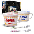 Ramen Bowls with Lid and Handle Cute Instant Ramen Noodle Bowl Anime Ceramic Large Noodle Bowl Sets with Fork, Gift for Ramen Lovers (2PCS, Red & Blue) - color: 2PCS,Red & Blue