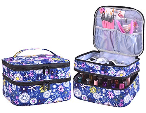 Nail Polish Organizer- Holds 30 Bottles Nail Supply Organizers and Storage Double-layer Nail Bag Organizer Case Nail varnish Organizer Nail Polish Storage Bag with Handle (Flower) - color: Flower
