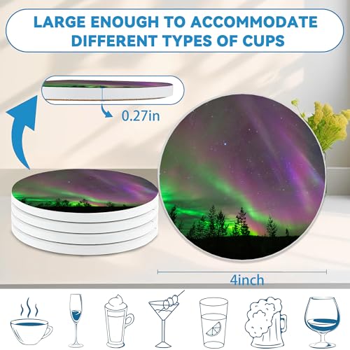 Drinks Coasters Set of 4, Aurora Round 4" Cup Coasters, Absorbent Ceramic Stone Coasters with Cork Base, Cute Coasters for Table Home Décor, Ideal Gifts for Women Men - color: Aurora
