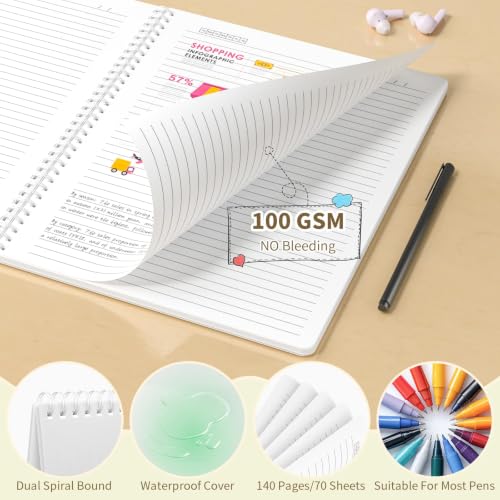 Oucaru A4 Spiral Notebook 4 Pack College Ruled Cute Pastel Notebooks - color: 4 Pack 4 Colors, size: 8.5" x 11"