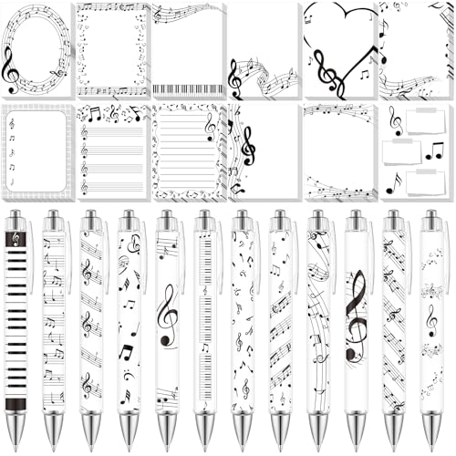 Dispowreath 24 Pcs Music Note Sticky Notes with Pens Themed Party Favors Gifts Cute Notepad Memo Notes Pads Black Ink Ballpoint Pen for Music Lover Christmas Gifts Office School Supplies - style: Music Note