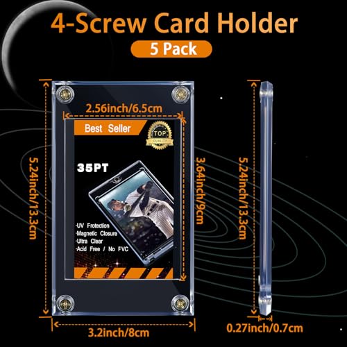 5 Pieces 4-Screw Acrylic Card Holder 35PT for Baseball Trading Cards