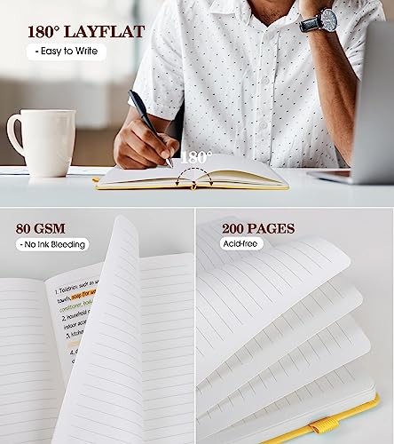 Lined Journal Notebook for Women, A5 Yellow Hardcover Leather Journals for Writing, 200 Pages Travel Daily Journal,Thick College Ruled Notebook for Work School, Note Taking, Business 5.75'' X 8.38'' - color: Yellow
