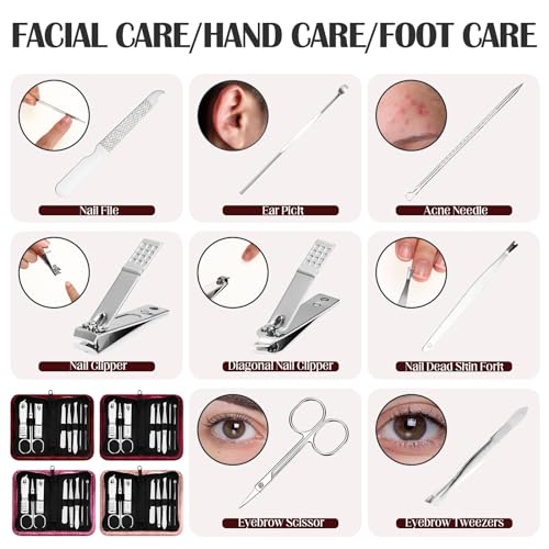 Coume 24 Sets Mini Manicure Kit for Women Men Nail Clippers, Red Series - color: Red Series
