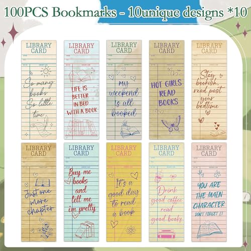 Vintage Library Card Bookmarks Gifts - Cosmisun 100 Pcs Reading List Book Mark Tracker for Book Lovers Retro Quote Page Marker Clip Favors for Women Men Office Students Teacher Bookish Supplies - color: Vintage Library Card