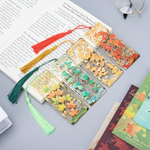 4 Pieces of deciduous Metal Bookmarks, Very Suitable for Female Readers (BKM-069-F4) - color: Deciduous Series