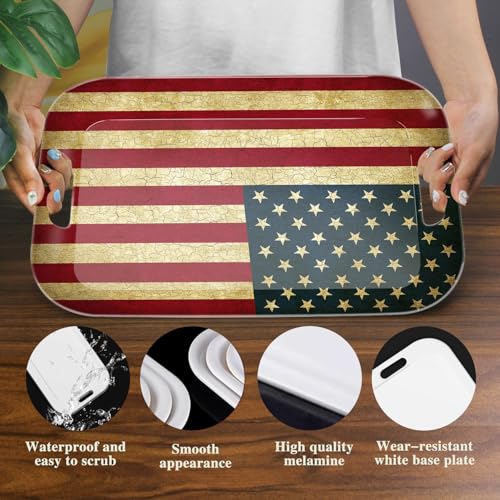Serving Trays with Handles, 14.5 x 9.8 inch Rectangular Plastic Tray for Restaurant, Kitchen, Vintage United States of America Flag - color: Vintage United States of America Flag