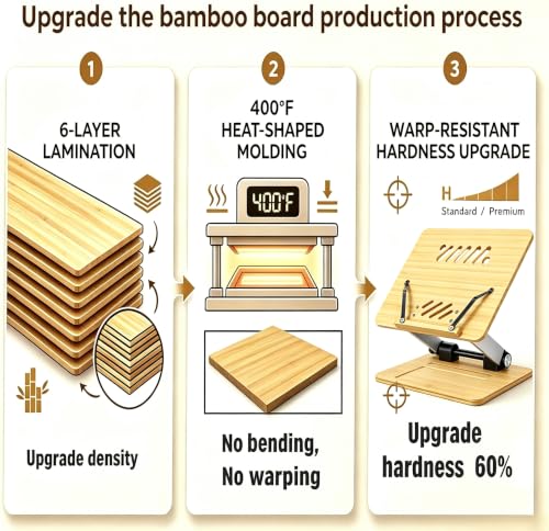 Bamboo Adjustable Book Stand, Foldable Cookbook Holder (Natural Bamboo)
