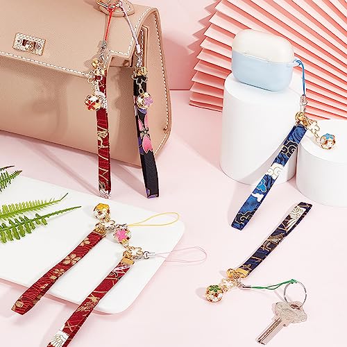 OLYCRAFT 12 Pcs 6-Color Sakura Keychain Pendants Japanese Enamel Flower Keychains Bell Buckle Keyring with Flower Maneki Neko Key Ring Charms for Hanbag Backpack Phone Funny Gifts 7.4 Inch