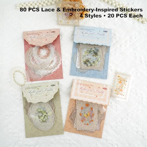 80 Pcs Floral Frame Stickers for Scrapbooking and Journaling - color: Glazed Gauze