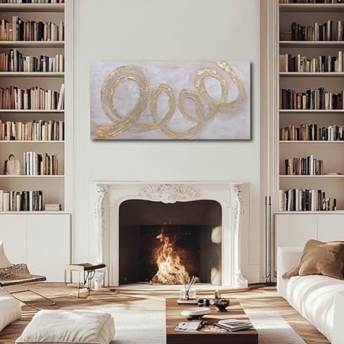 Ocevarin Abstract Wall Art Gold Line Art Prints Modern Minimalist Wall Decor for Living Room Neutral Posters for Dining Room Bedroom 24"x 48" - color: Golden Circle, size: 48"L x 24"W