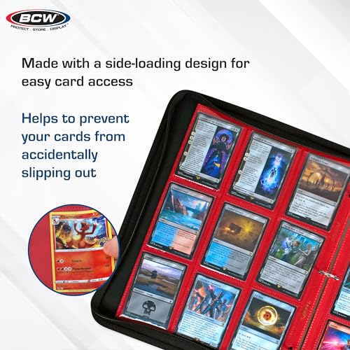 BCW Double-Sided 9-Pocket Pages Holder - 50 Red Pages | Trading Card Binder Sheets | Secure Side Loading | Ideal Card Storage and Display Solution - color: Red