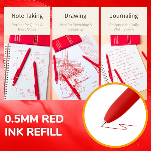 UIXJODO Red Pens, 6 Pcs Red Ink Pens Fine Point Smooth Writing Pens, 0.5mm Colored Ink Gel Pens for Journaling Note Taking, School Supplies Gifts for Women (6 Pcs Gold Red - Red Ink) - color: 6 Pcs Gold Red - Red Ink