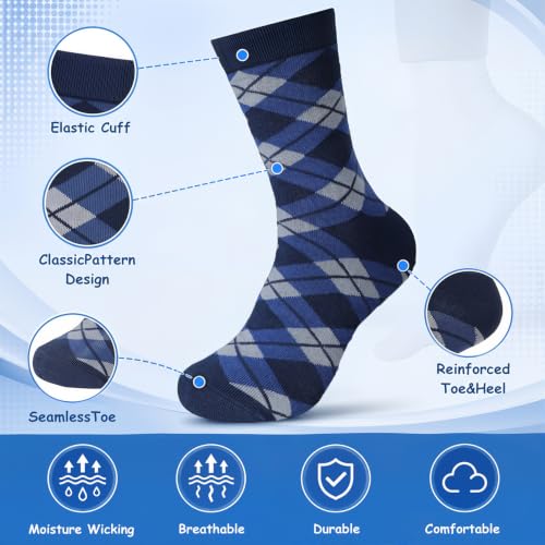 6 Pairs Mens Dress Socks, Men Business Cotton Crew Socks - color: Blue