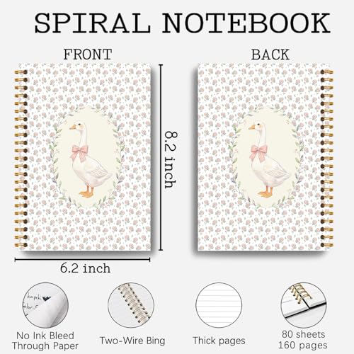 Guymn Coquette Bow Floral Goose Notebook, Goose Journal for Women, Cottagecore Rose Flower Botanical Geese Animal Hardcover Spiral Notebooks Journals, 5.5x8.3 Inch - color: Floral Goose