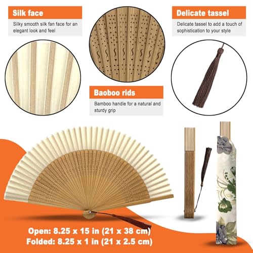 Hand Fan for Women Foldable - Folding Chinese Japanese Vintage Bamboo Silk Fan - Ideal for Hot Flashes, Church, EDM, Festivals, Dancing and Gifts (Bamboo-White) - color: Bamboo-white