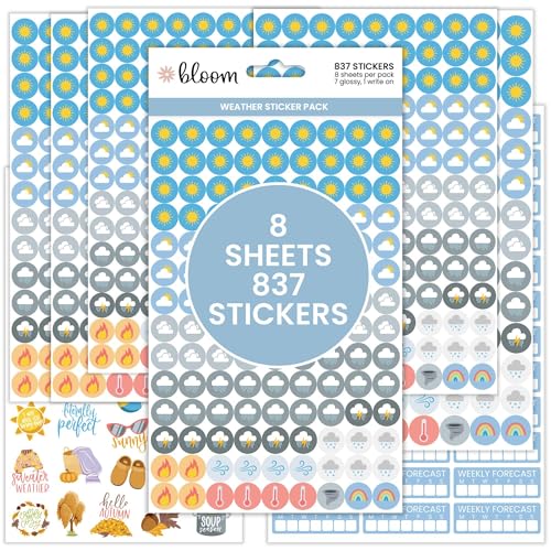 bloom daily planners Weather Planner Stickers - 8 Sheets / 837 Icons & Illustrations - Forecast Themed Variety Pack for Planning & Journaling - color: Weather Pack