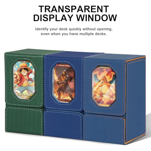 Card Deck Box for MTG Commander, Fits 100+ Double-Sleeved Cards Card Case - color: Gray Blue and Brown