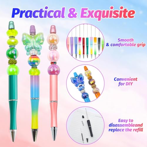 150 Pieces DIY Beadable Pen Kit – 50 Plastic Ballpoint Pens with Refills & Bags – School Supplies, Office Accessories & Decorative Items for Students & Teachers (Gradient Colors) - color: B-Multicolor 02, size: 50
