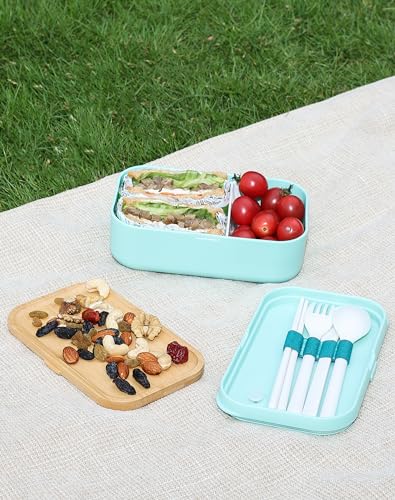 Bento Box for Adult Lunch Containers with Utensils for Men/Women Green - Natural Bamboo Lid, Chopsticks, Microwave Safe, Dishwasher Safe, Bpa Free, Gifts for Women, Cute, Small - color: Green