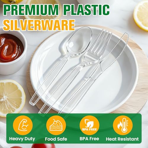 800 Count Plastic Silverware Heavy Duty, 300 Forks, 300 Spoons, 200 Knives - size: 800 Combo Set(Spoons+Forks+Knives)