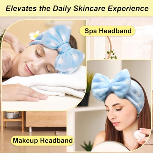 Shintop Sweet Super Soft Caroset Polka Dots Wash Cosmetic Headband - color: Light Blue