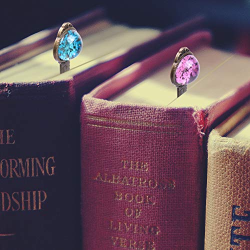 Wisdompro 2 Pcs Metal Bookmark Ruler with Dried Flower - Blue & Hot Pink - color: Blue & Hot Pink