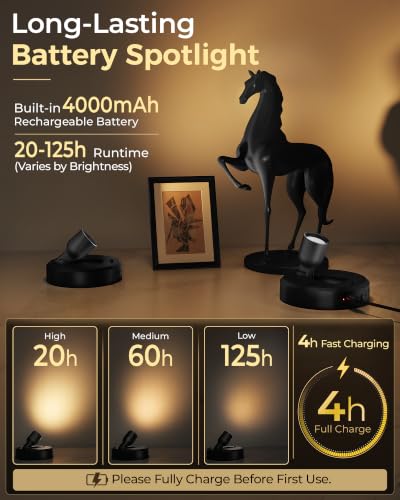 EZVALO 2-Pack Spotlight Indoor, Rechargeable Battery Picture Lights, Wireless Uplights with Remote, Dimmable, ⁠3 Color Temperatures⁠, Timer, Accent Lighting for Plants, Trees, Art, Displays - color: Black