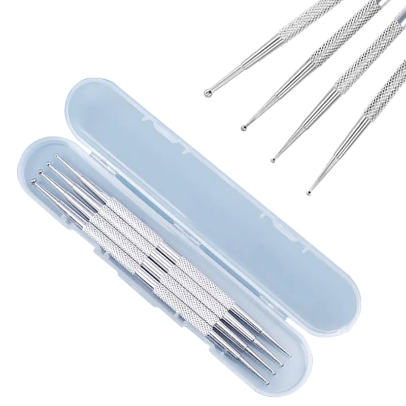 4Pcs Dual-Ended Nail Dotting Tool Set, Silver Stainless Steel Nail Art Dot Pens with Portable Storage Cases, Professional Nail Polka Dot & Rhinestone Picker Tools for Salon DIY Manicure - color: Silver
