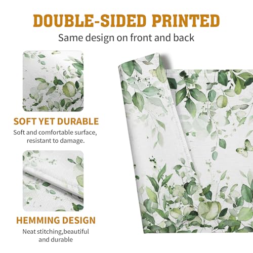 Sage Green Leaf Placemats Set of 4 Eucalyptus Leaves Place Mats 12×18 Inch Spring Summer Rustic Vintage Farmhouse Washable Linen Fabric Table Mats for Party Kitchen Dining Outdoor Indoor Decor - color: Eucalyptus Leaves