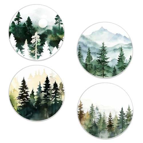 Misty Forest Coasters Set of 4 with Cork Backing, 4" Coaster Mat for Drinks, Cute Table Mat for Home Decor, Ideal Gifts for Women Men - color: Misty Forest