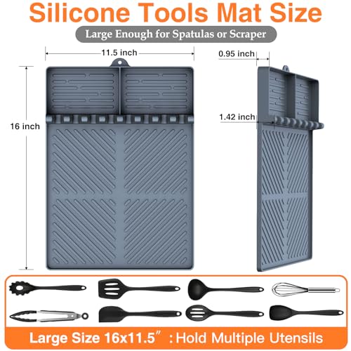 Silicone Griddle Tools Mat for Blackstone, Griddle Accessories Side Shelf Mat Grill Pad for Outdoor Grill Kitchen Counter Spatula Silicone Mat with Drip Pad (Grey) - color: Gray