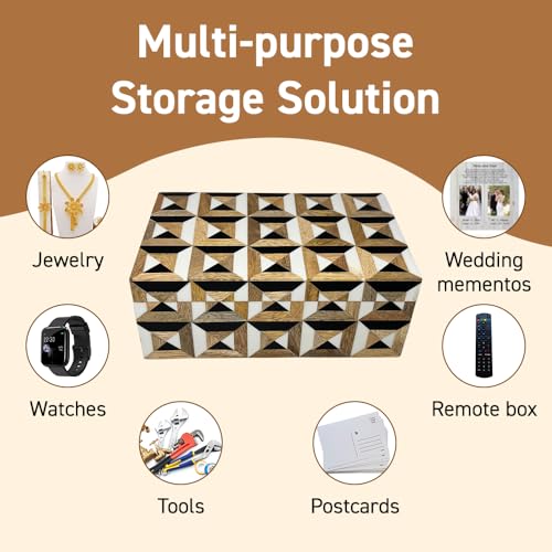 Perilla Home Home Decor Decorative Storage Wooden Box Small Era Organizer Tool Stash Card Craft Trinket Memory Keepsake Jewelry Box for Men and Women, Gifts For All, Brown, Black and Off White - color: Brown, Black and off white