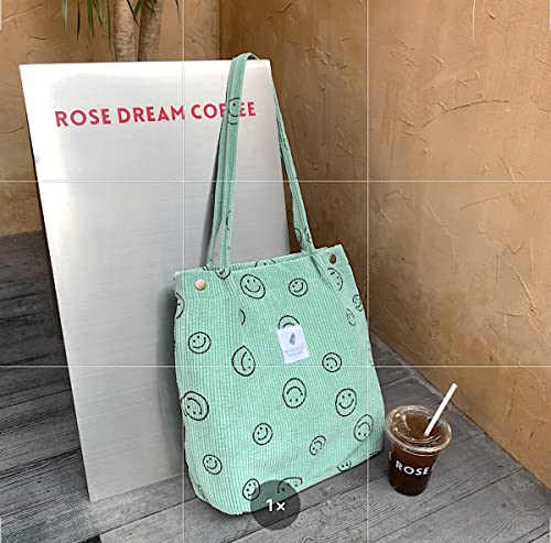 JARKJARD Corduroy Aesthetic Cute Tote Shoulder Bag for Teen Girls School - color: Green