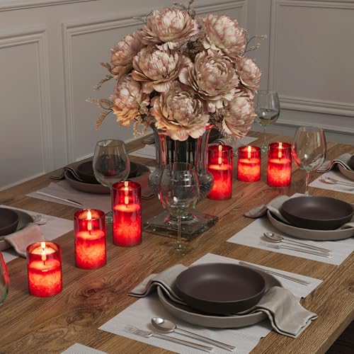 Battery Operated Flameless Candles with Remote & Timer, Red Glass 3Pack - color: Red