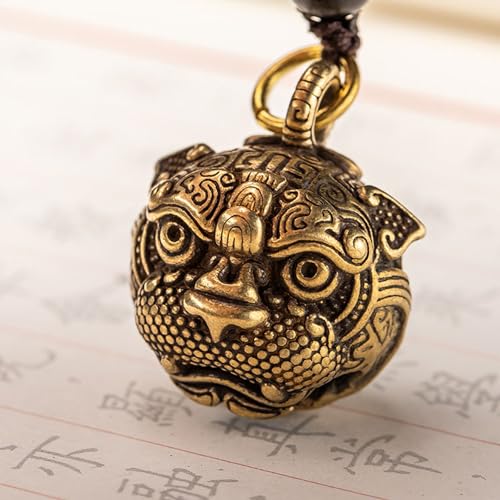 Brass Decorative Bells Keychain with Pi Xiu Pattern, Hanging Lucky Bell for Car Keys or Backpack as Good Luck Charms - style: Pi Xiu Bell