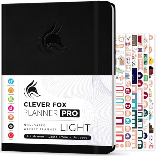 Clever Fox Planner PRO Light, Undated Weekly Planner, 8.5x11, Black - color: Black, size: A4 (8.5" x 11") Light Version