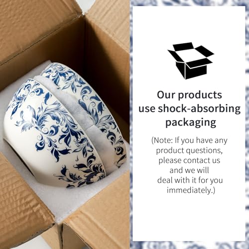 Blue Ceramic Bowl Large Cereal Bowls Set of 4 with Japanese Floral Pattern - color: 4PC white and blue 5