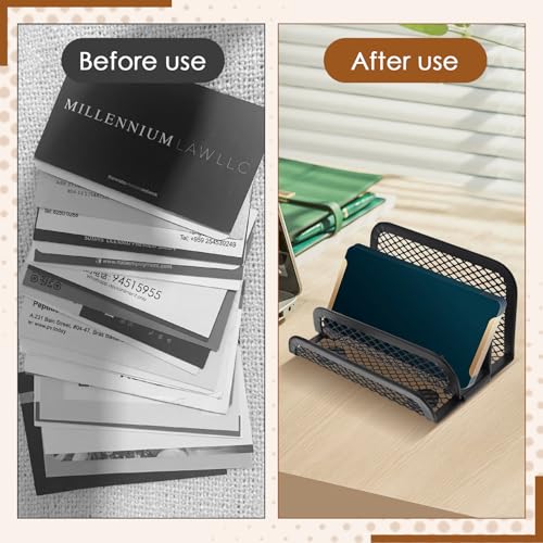 Chris.W Desktop Stacking Business Card File Holder/Stand from, 3-Tier, Metal Mesh Collection (Black)