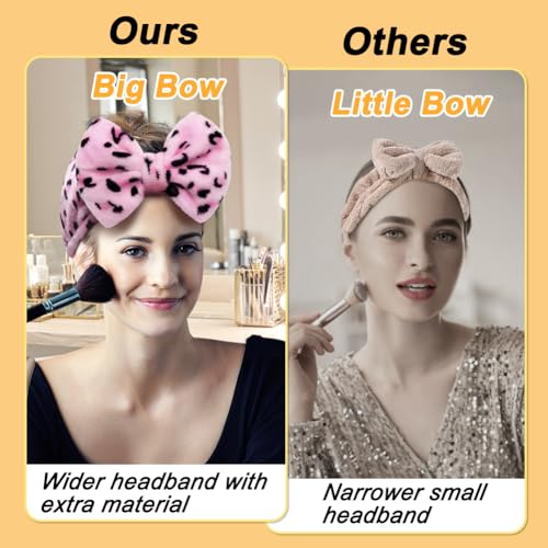 Shintop Women Fashion Lovely Soft Carol Fleece Bowknot Bow Makeup Cosmetic Shower Elastic Hair Band Hairlace Headband (Pink) - color: pink leopard