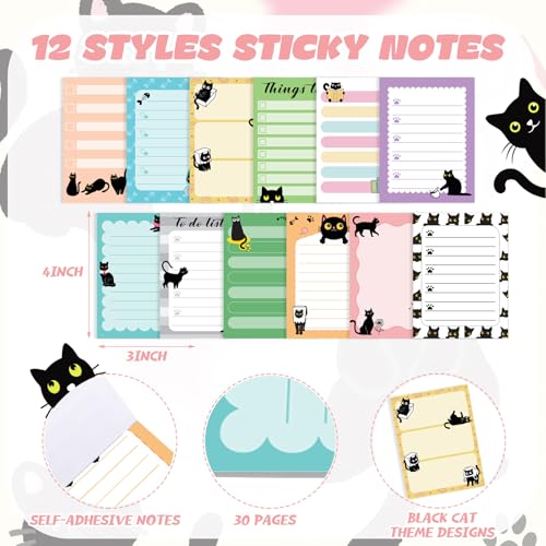 Dispowreath 24 Pcs Black Cat Sticky Notes with Pens Themed Party Favors Gifts Cute Notepad Memo Notes Pads Black Ink Ballpoint Pen for Cat Lover Christmas Gifts Office Supplies - style: Black Cat