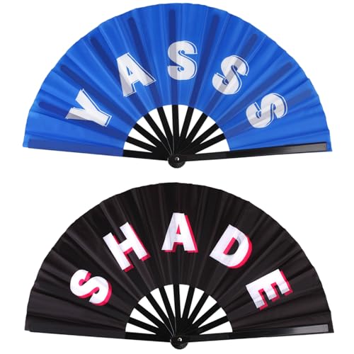 2 Pack Large Folding Hand Fan Men/Women Rave Fan, Chinese Kung Fu Tai Chi Hand Fan for Dancing, Festival, Gift, Party, Home Decorations(SHADE&YASSS) - color: SHADE & YASSS