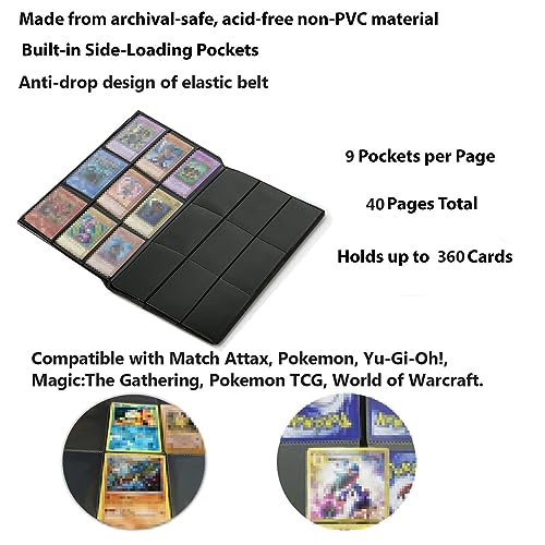 360 Pockets Trading Card Sleeves, Side Loading Pocket Binder, Album Pages Card Collector Coin Holders Wallets Sleeves Set - color: Green-360
