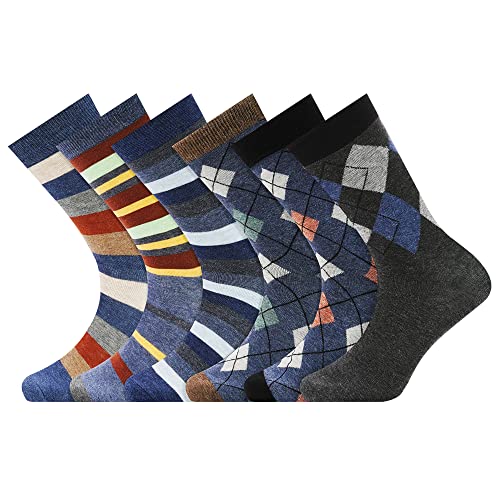Men's Dress Socks,Cotton Crew Socks,6 Pairs,Breathable and sweat-absorbing for Shoe Size 9-13 - color: 6 Pairs Striped Argyle