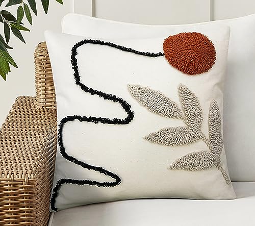 Merrycolor Abstract Boho Pillow Covers Tufted Mid Century Modern Throw Pillows Minimalism Aesthetic Textured Pillow Cover Sun Leaf Boho Pillows Decorative Throw Pillows for Bed Couch Sofa,18x18 - color: Style a, size: 18" x 18" (Pack of 1)