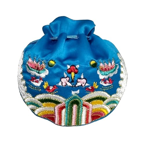 Seoulful Vintage Korean Embroidered Bokjumeoni - Traditional Lucky Pouch - Hanbok Fortune New Year & Chuseok Gift Bag (Blue) - color: Blue