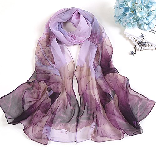 YOUR SMILE Ladies/Women's Lightweight Floral Print/Solid Color mixture Shawl Scarf For Spring Summer season - color: Purple Lotus